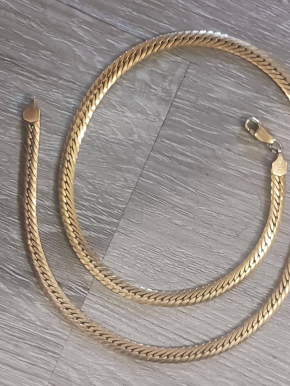 14k 14/20 GF(GOLD FILLED)Flat Herringbone stamped men vintage chain Necklace 18"